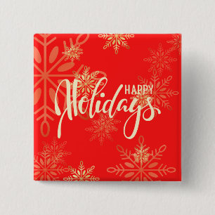 Happy holidays Christmas gold snowflakes red 15 Cm Square Badge