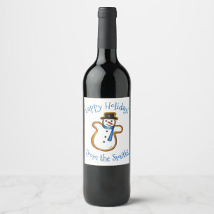 Happy Holidays Christmas Hanukkah Snowman Winter Wine Label