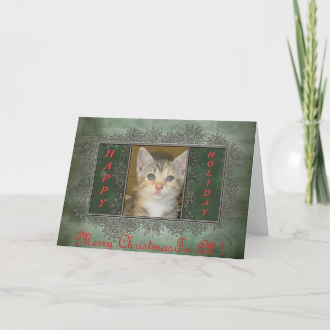Happy Holidays Christmas Kitty Greeting Card! Holiday Card (Front)