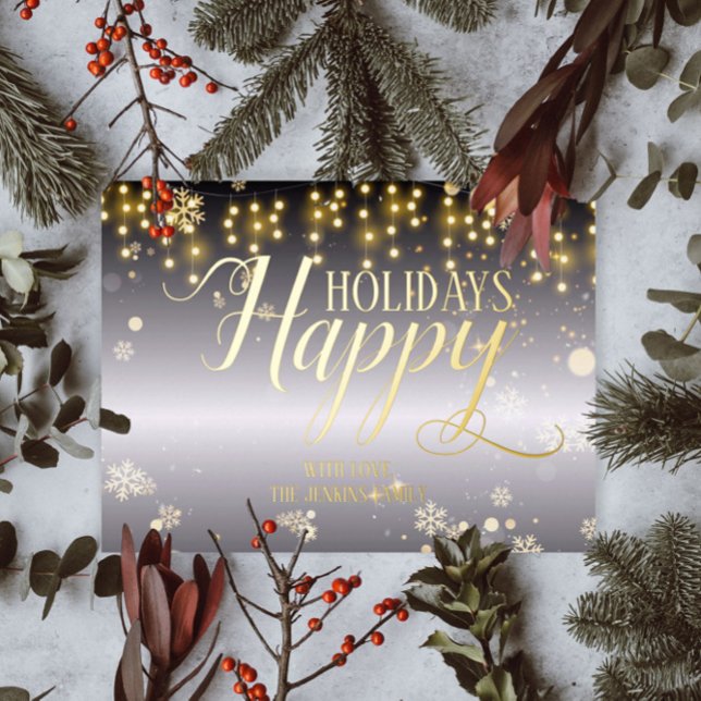Happy Holidays Christmas Lights And Snowflakes Foil Holiday Postcard (Creator Uploaded)