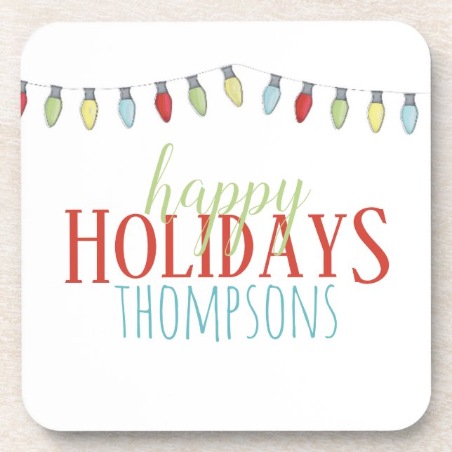 Happy Holidays Christmas Lights Custom Coaster (Front)