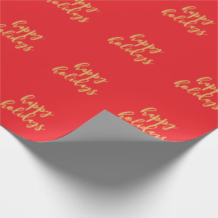 Happy Holidays Christmas New Year Season Red Gold Wrapping Paper