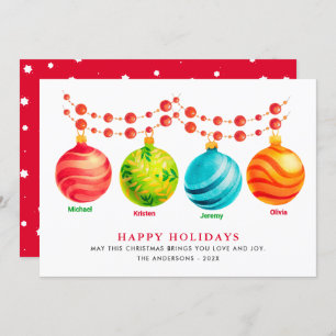 Happy Holidays Christmas Ornament 4 Family Names  Holiday Card