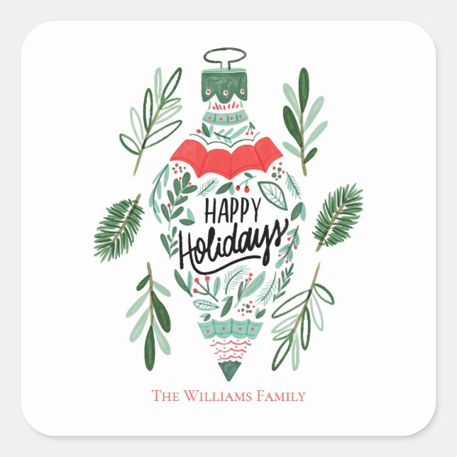 Happy Holidays Christmas Ornament Square Sticker (Front)
