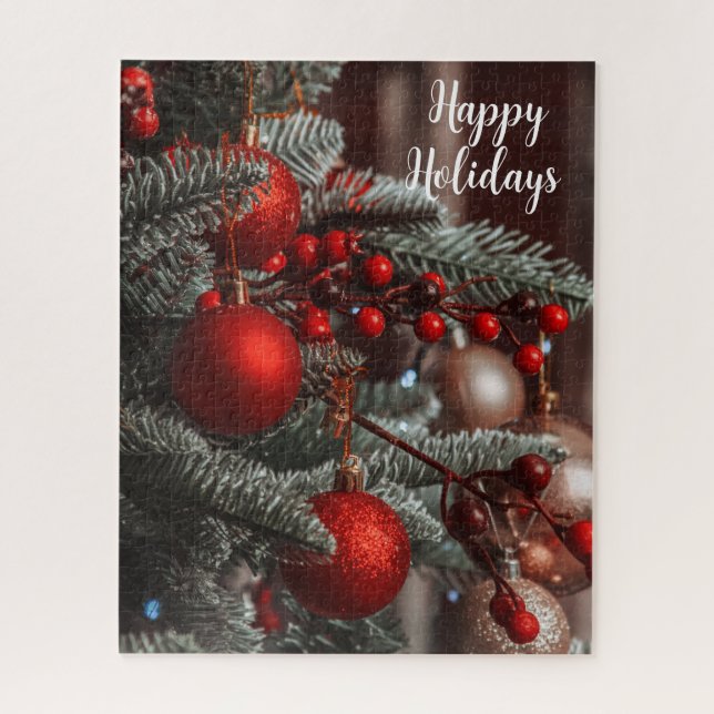 Happy Holidays Christmas Ornaments Hanging on Tree Jigsaw Puzzle (Vertical)