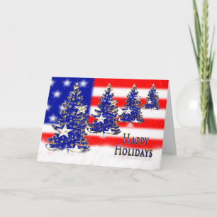 HAPPY HOLIDAYS - CHRISTMAS - PATRIOTIC -FLAG/TREES HOLIDAY CARD