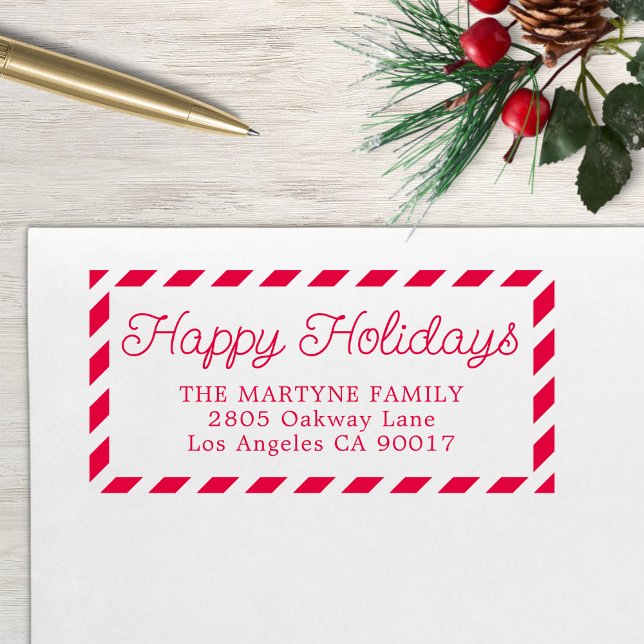 Happy Holidays Christmas Personalised Address Self-inking Stamp (Creator Uploaded)