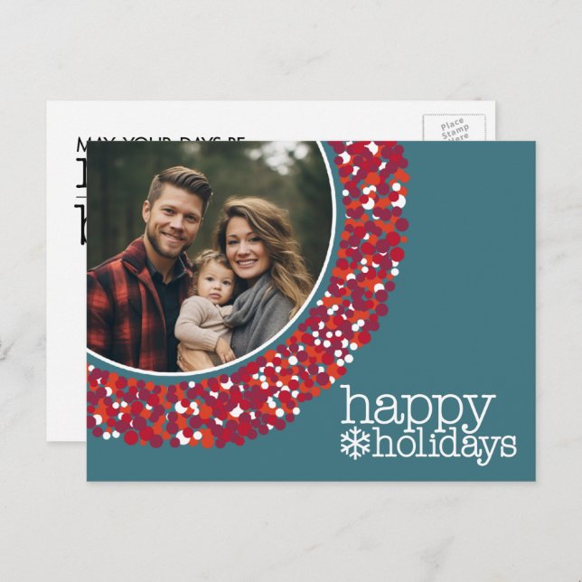 Happy Holidays - Christmas Photo Berry Wreath Holiday Postcard (Front/Back)
