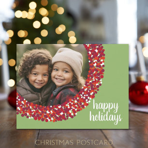 Happy Holidays - Christmas Photo Green red berry Holiday Postcard