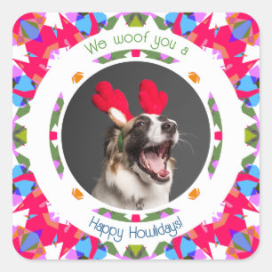 Happy Holidays Christmas Photo Pun Dog Dad Mum Mom Square Sticker