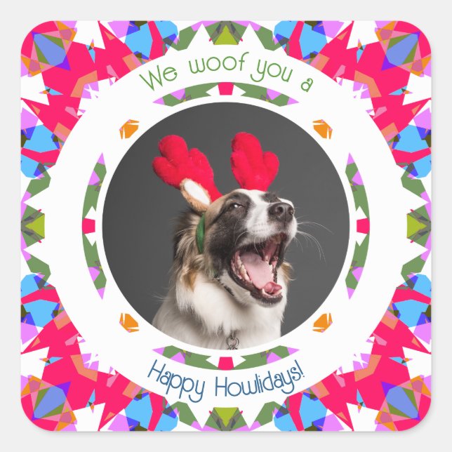 Happy Holidays Christmas Photo Pun Dog Dad Mum Mum Square Sticker (Front)