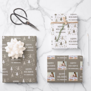 Happy Holidays Christmas Photo Taupe Wrapping Paper Sheet
