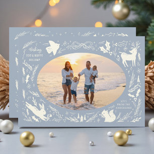 Happy Holidays Christmas Photo Woodland Doodle Holiday Card