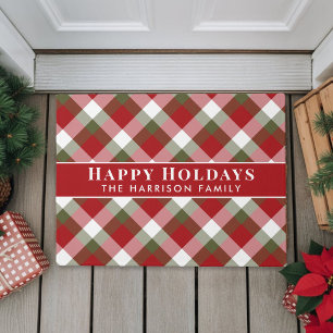 Happy Holidays Christmas Plaid Doormat