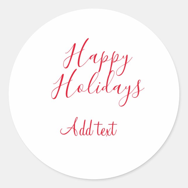 Happy holidays Christmas red calligraphy simple mi Classic Round Sticker (Front)