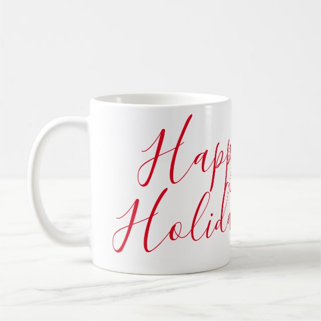 Happy holidays Christmas red calligraphy simple mi Coffee Mug (Left)