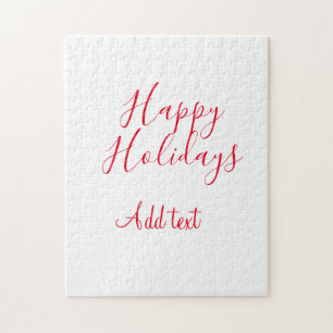 Happy holidays Christmas red calligraphy simple mi Jigsaw Puzzle