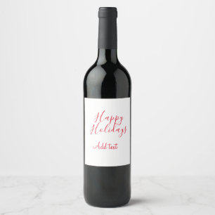 Happy holidays Christmas red calligraphy simple mi Wine Label