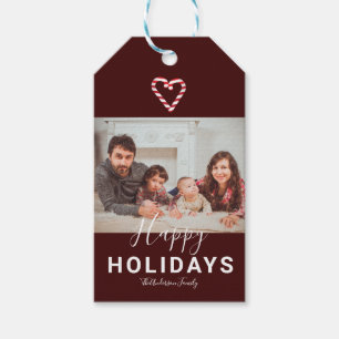 Happy Holidays Christmas Red Family Photo Minimal Gift Tags