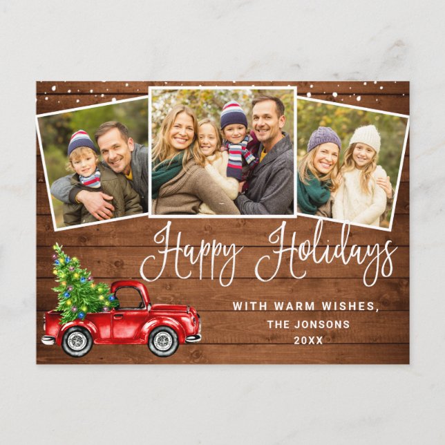 Happy Holidays Christmas Red Farm Truck 3 Photo Postcard (Front)