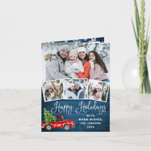 Happy Holidays Christmas Red Farm Truck 4 Photo Holiday Card