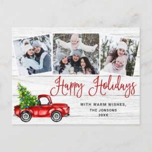 Happy Holidays Christmas Red Truck Rustic PHOTO Holiday Postcard