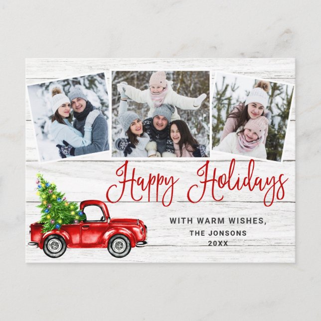 Happy Holidays Christmas Red Truck Rustic PHOTO Holiday Postcard (Front)