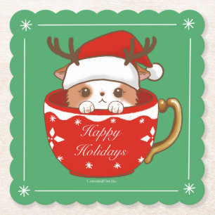 Happy Holidays Christmas Santa Raindeer Mochi Mug Paper Coaster