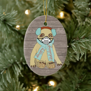Happy Holidays Christmas Sloth in Mask 2020 Tree Ceramic Tree Decoration