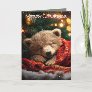 Happy Holidays Christmas Slumbering Bear Holiday Card