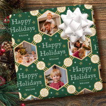 Happy Holidays Christmas Snowflake Photo Green