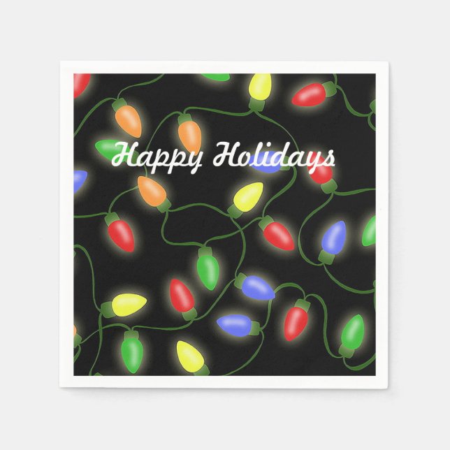 Happy Holidays Christmas String Lights Napkin (Front)