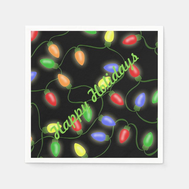 Happy Holidays Christmas String Lights Napkins (Front)