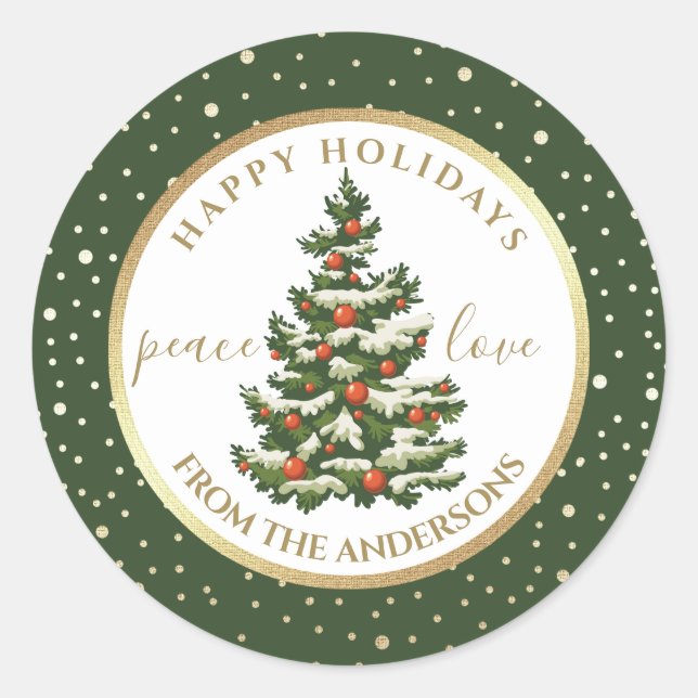 Happy Holidays. Christmas Tree Custom Classic Round Sticker (Front)