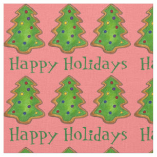 Happy Holidays Christmas Tree Holiday Cookies Fabric