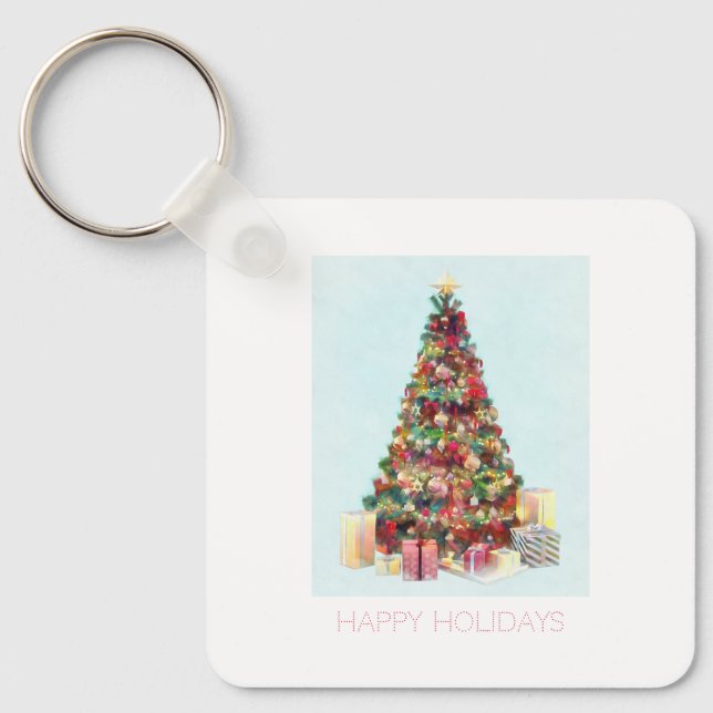 Happy Holidays. Christmas Tree Key Ring (Front)