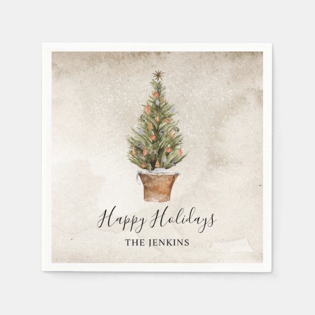 Happy Holidays Christmas Tree Napkin (Front)