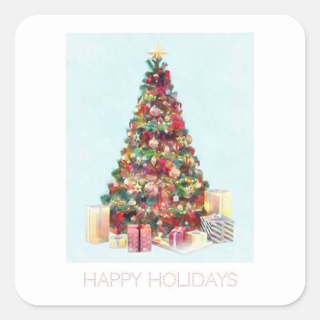 Happy Holidays. Christmas Tree Square Sticker (Front)