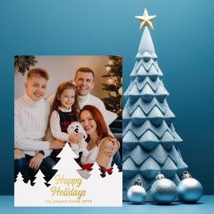 Happy Holidays Christmas Trees Family Photo Gold