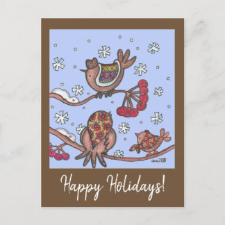 Happy Holidays Christmas Ukrainian Folkart Birds Holiday Postcard