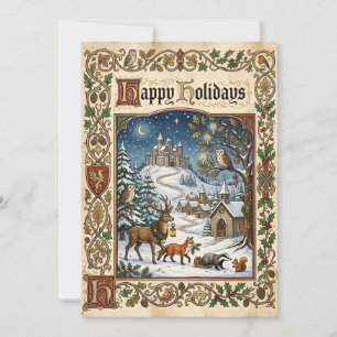 Happy Holidays Christmas Vintage Mediaeval Holiday Card