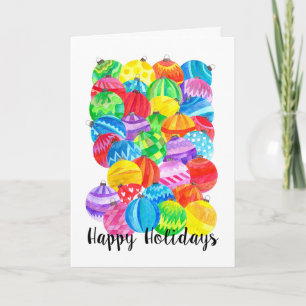 Happy Holidays Christmas , watercolor baubles Holiday Card