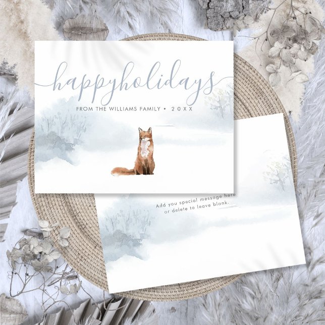 Happy Holidays Christmas Winter Fox Family Name Holiday Postcard (Happy Holidays Christmas Winter Fox Family Name Holiday Postcard)
