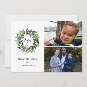 Happy Holidays Christmas Wreath Joyful 2 Photos Holiday Card