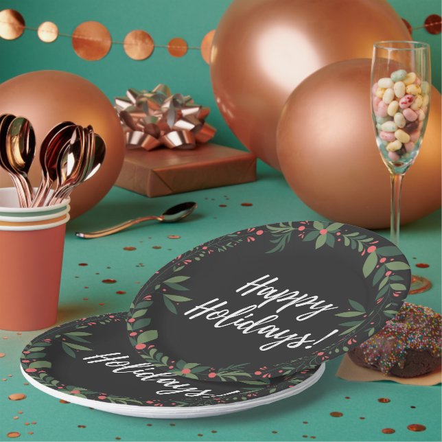 Happy Holidays Christmas Wreath  Paper Plate (Multi)