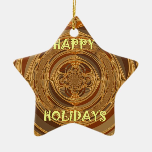 Happy Holidays Circle Art Print/Design Ceramic Tree Decoration (Front)