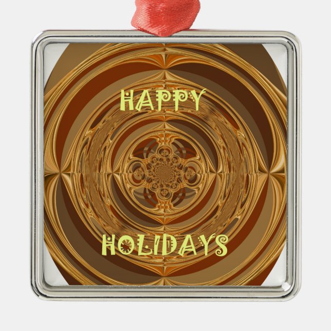 Happy Holidays Circle Art Print/Design Metal Tree Decoration (Front)