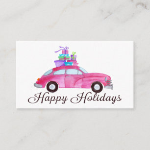 Happy Holidays Classic Car Watercolor Enclosure Card