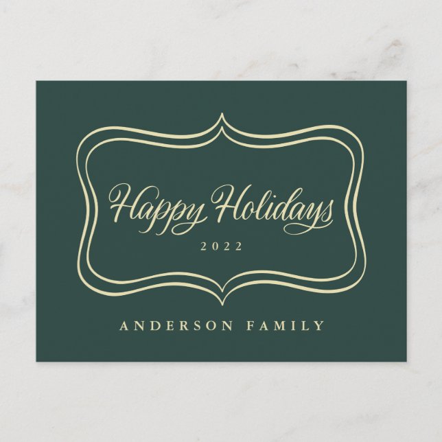 Happy Holidays Classic Gold Frame Holiday Postcard (Front)