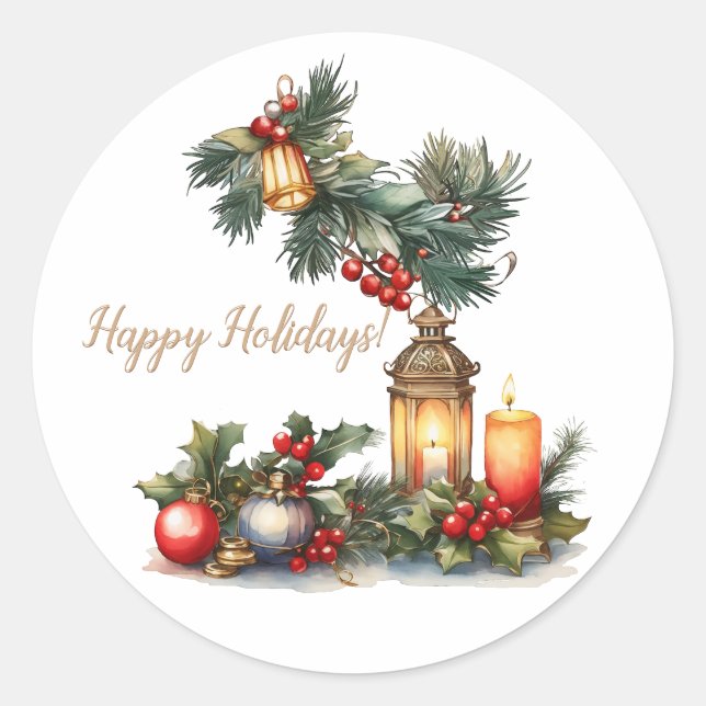 Happy Holidays Classic Vintage Round Sticker (Front)